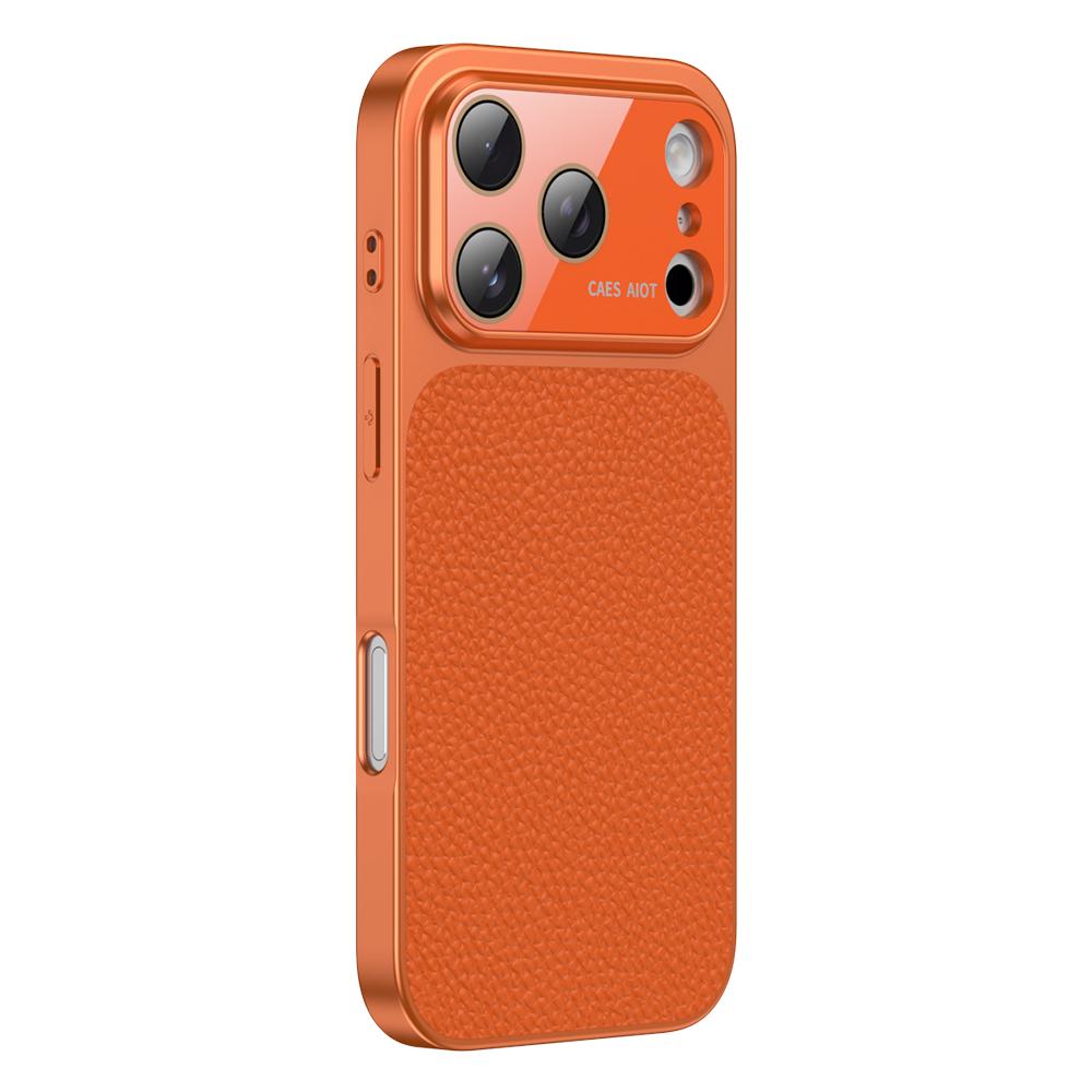 For iPhone 17 Pro Max Litchi Textured TPU Phone Case with Lens Film(Orange) - Shopkiz.com