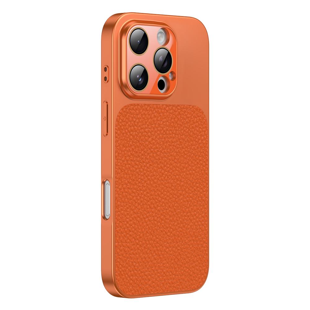 For iPhone 16 Pro Litchi Textured TPU Phone Case with Lens Film(Orange) - Shopkiz.com