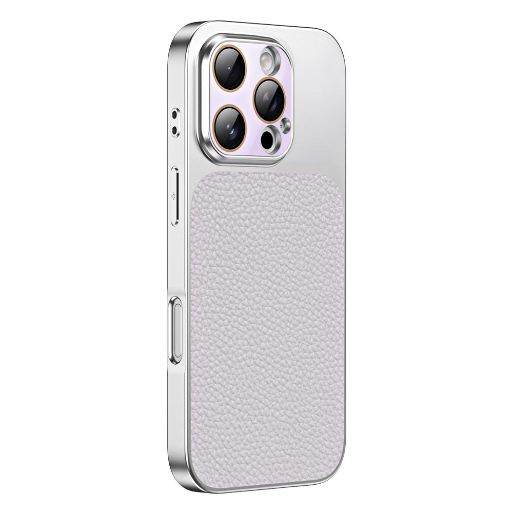 For iPhone 16 Pro Litchi Textured TPU Phone Case with Lens Film(Purple) - Shopkiz.com
