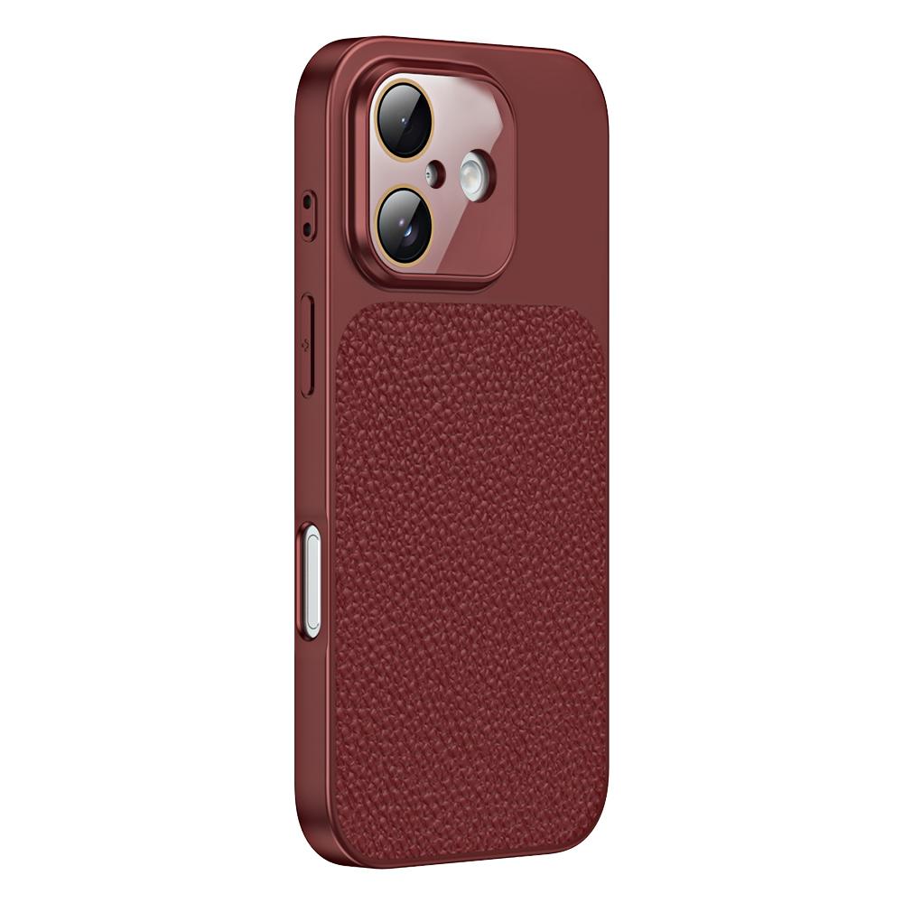 For iPhone 16 Litchi Textured TPU Phone Case with Lens Film(Retro Red) - Shopkiz.com