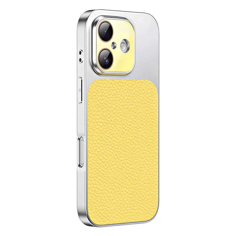 For iPhone 16 Litchi Textured TPU Phone Case with Lens Film(Creamy Yellow) - Shopkiz.com