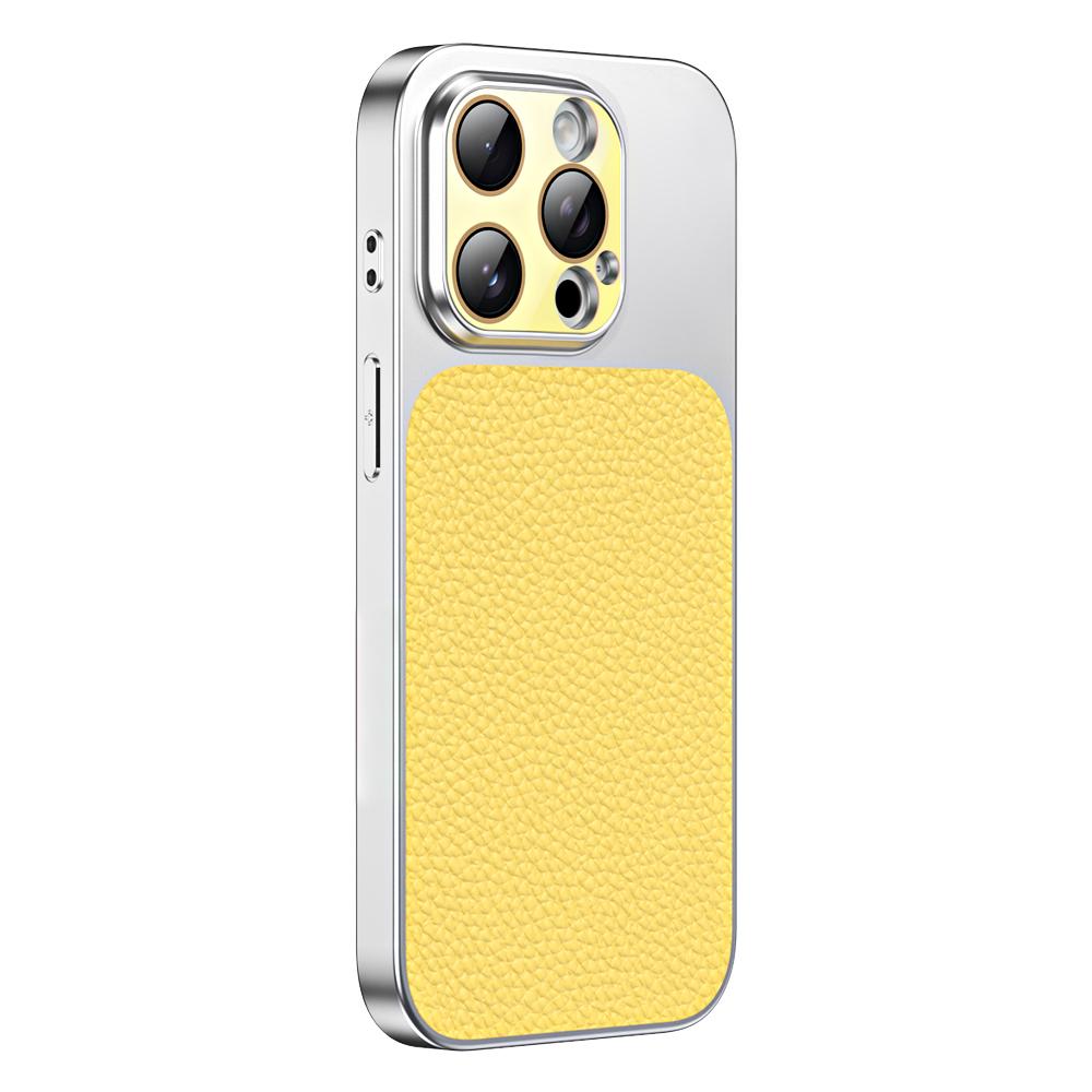 For iPhone 15 Pro Litchi Textured TPU Phone Case with Lens Film(Creamy Yellow) - Shopkiz.com