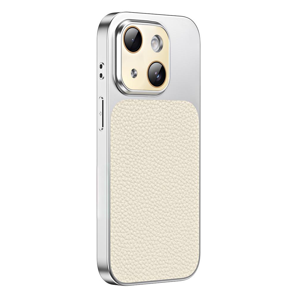 For iPhone 14 Plus Litchi Textured TPU Phone Case with Lens Film(White) - Shopkiz.com