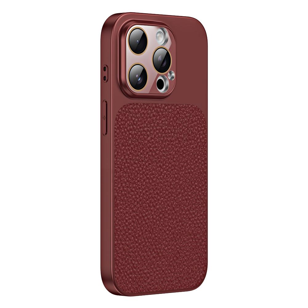 For iPhone 14 Pro Max Litchi Textured TPU Phone Case with Lens Film(Retro Red) - Shopkiz.com