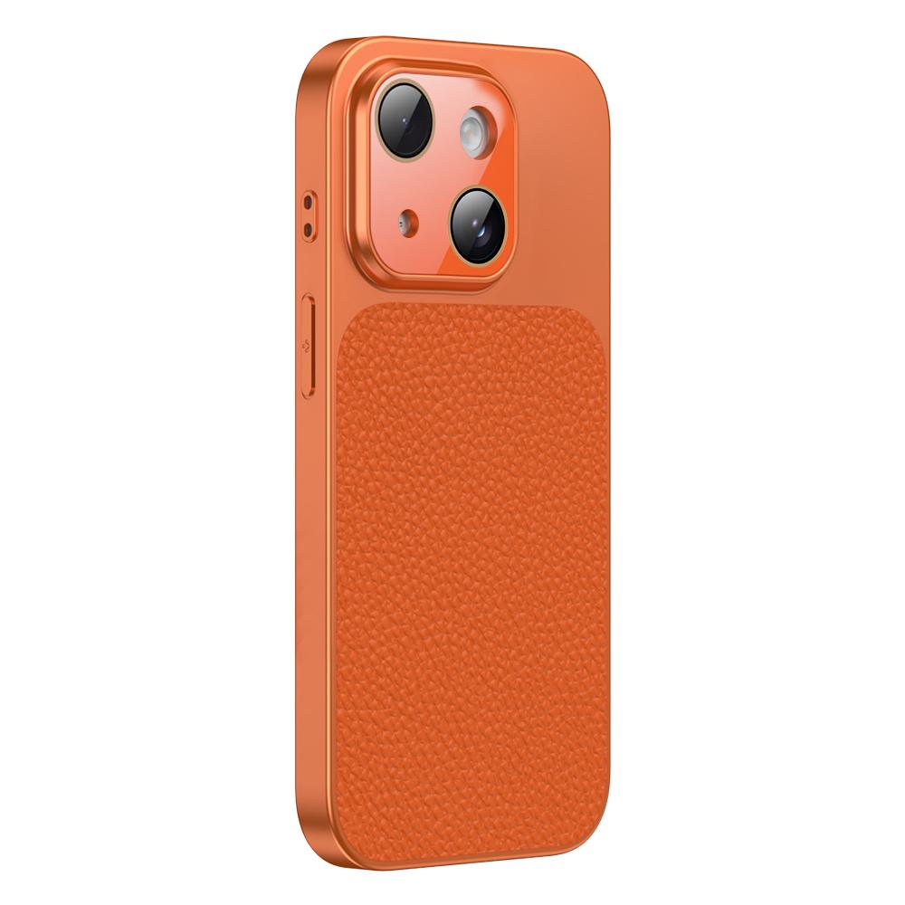 For iPhone 13 Litchi Textured TPU Phone Case with Lens Film(Orange) - Shopkiz.com