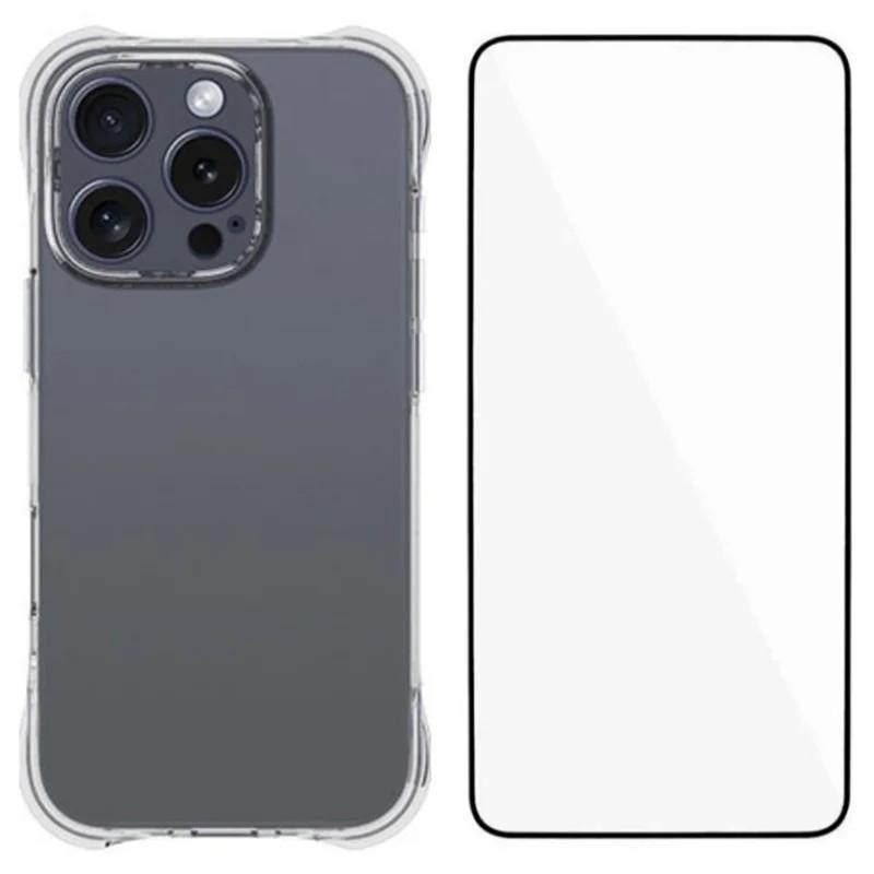 For iPhone 16 Pro Max WANLONFENG Transparent Four-Corner Shockproof TPU Phone Case with Screen Film(Transparent) - Shopkiz.com
