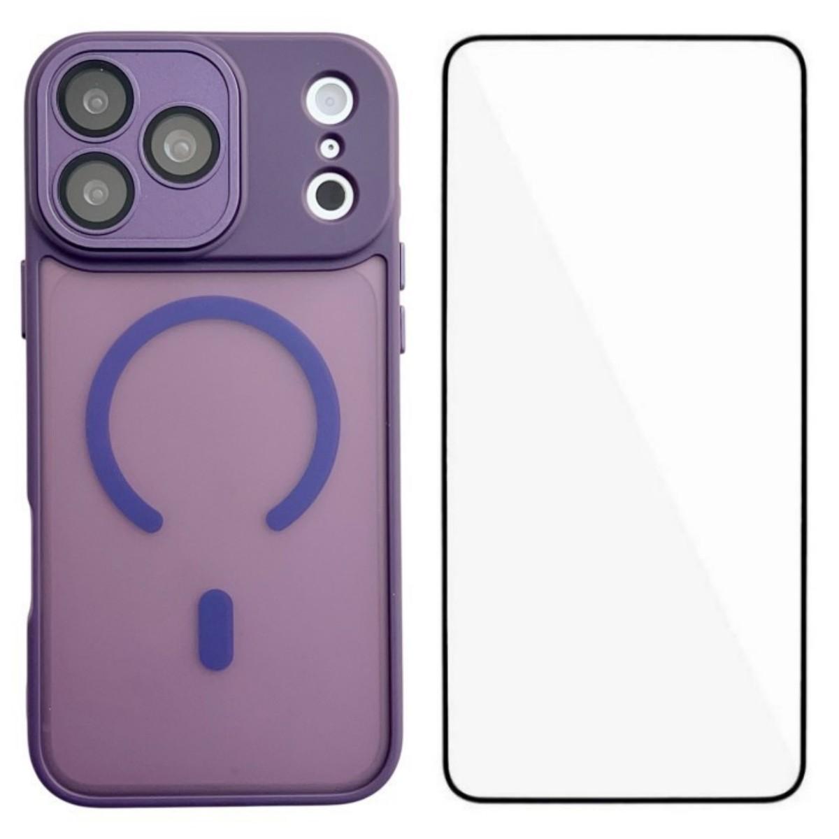 For iPhone 17 Pro Max WANLONFENG Skin-feel Magnetic PC Hybrid TPU Phone Case with Screen Protector(Purple) - Shopkiz.com