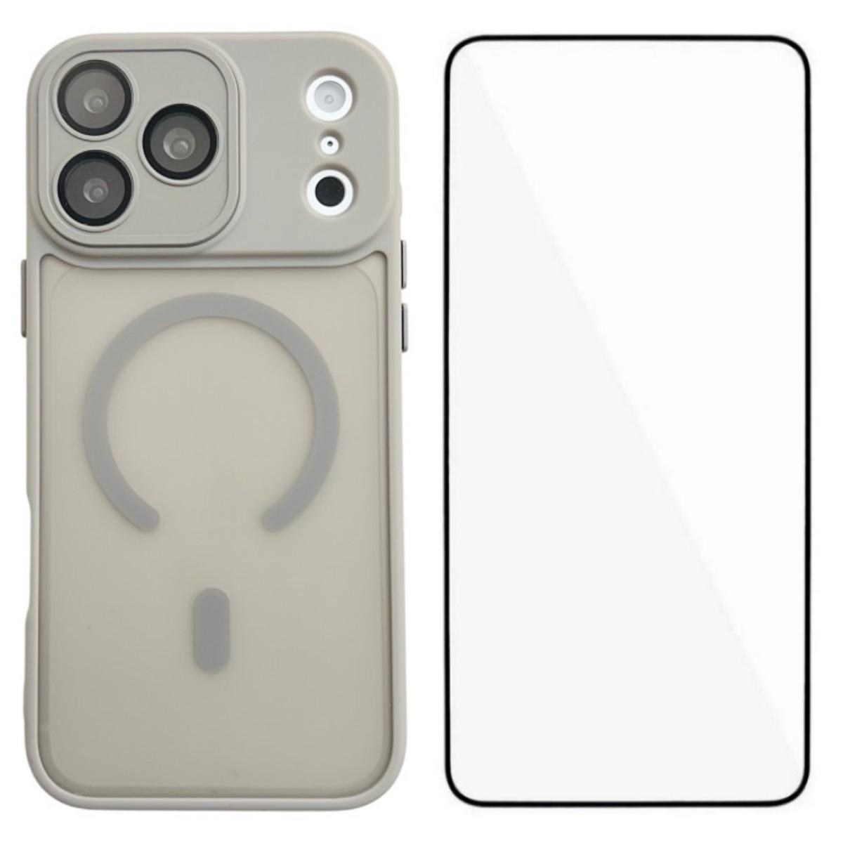 For iPhone 17 Pro WANLONFENG Skin-feel Magnetic PC Hybrid TPU Phone Case with Screen Protector(Grey) - Shopkiz.com