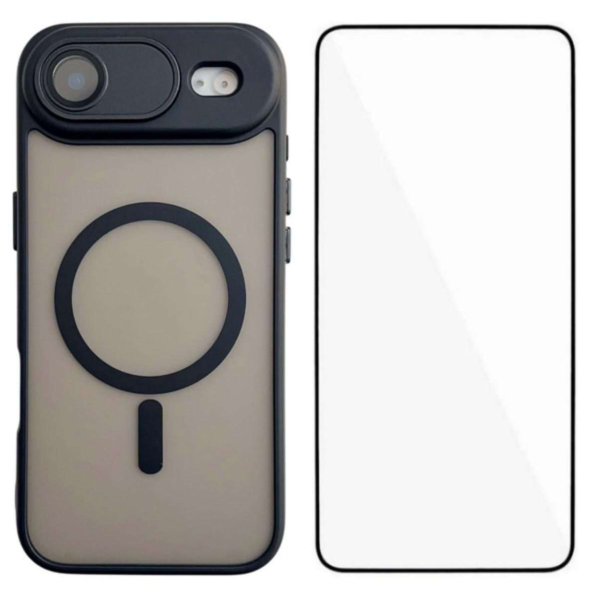 For iPhone Air WANLONFENG Skin-feel Magnetic PC Hybrid TPU Phone Case with Screen Protector(Black) - Shopkiz.com
