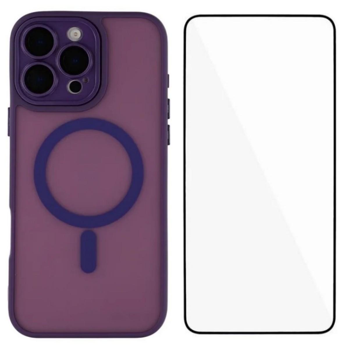 For iPhone 15 Pro WANLONFENG Skin-feel Magnetic PC Hybrid TPU Phone Case with Screen Protector(Purple) - Shopkiz.com