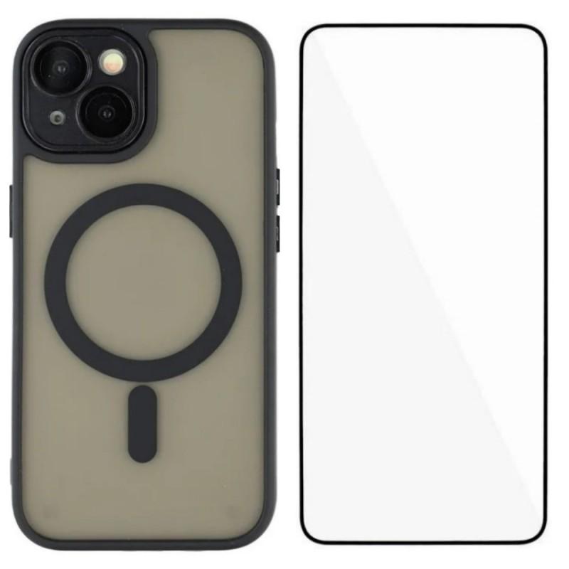 For iPhone 13 WANLONFENG Skin-feel Magnetic PC Hybrid TPU Phone Case with Screen Protector(Black) - Shopkiz.com