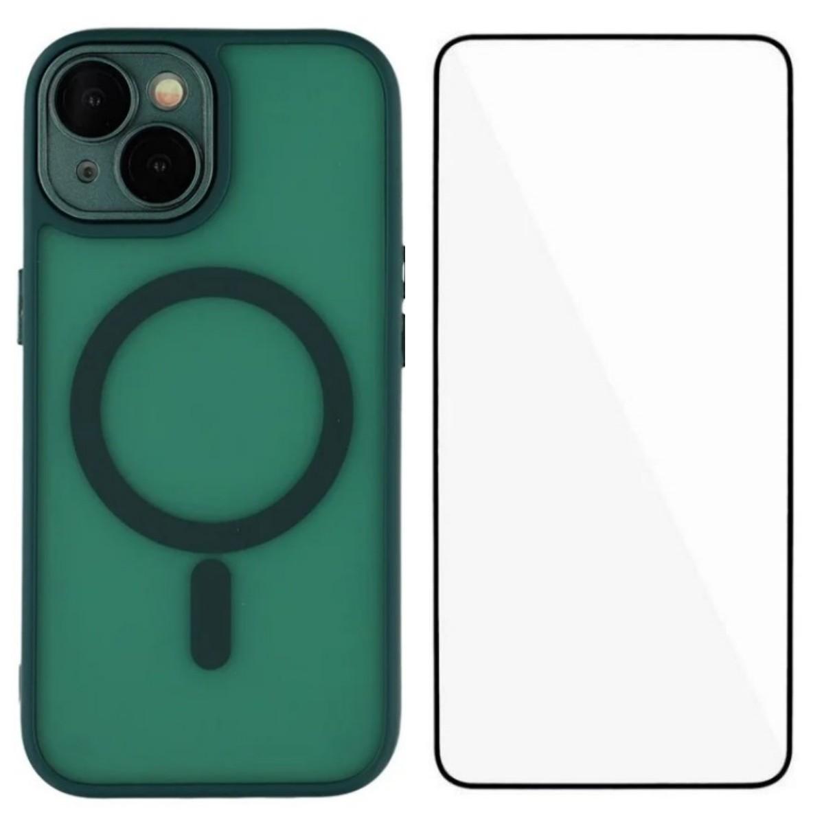 For iPhone 13 WANLONFENG Skin-feel Magnetic PC Hybrid TPU Phone Case with Screen Protector(Green) - Shopkiz.com