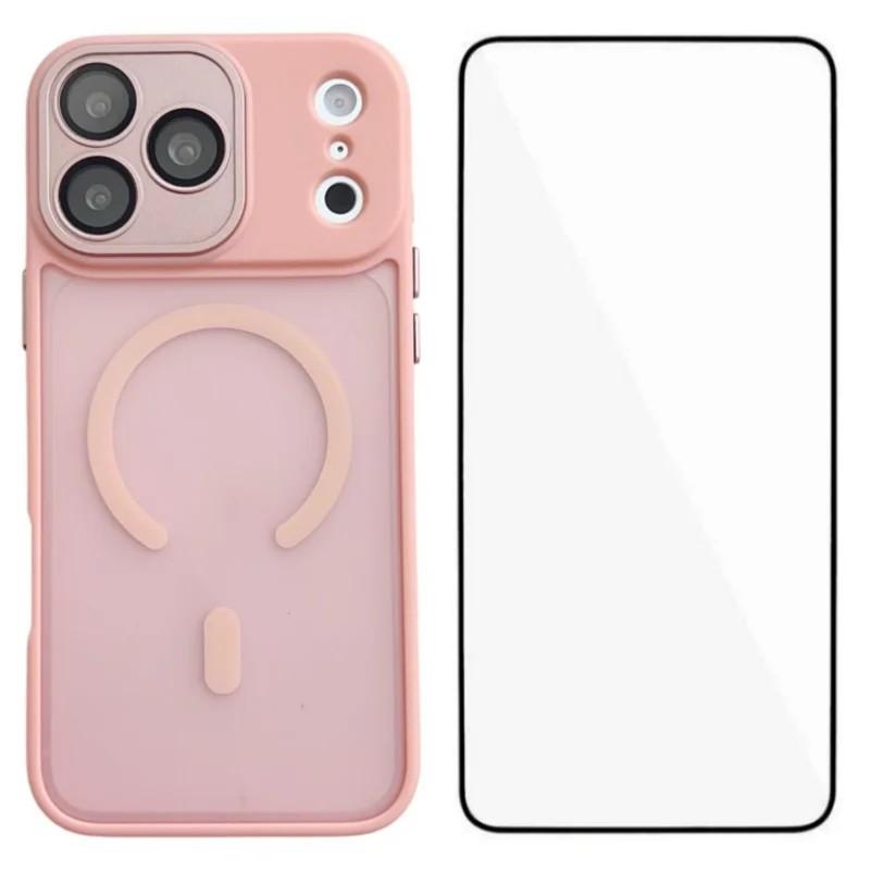 For iPhone 18 Pro WANLONFENG Skin-feel Magnetic PC Hybrid TPU Phone Case with Screen Protector(Pink) - Shopkiz.com