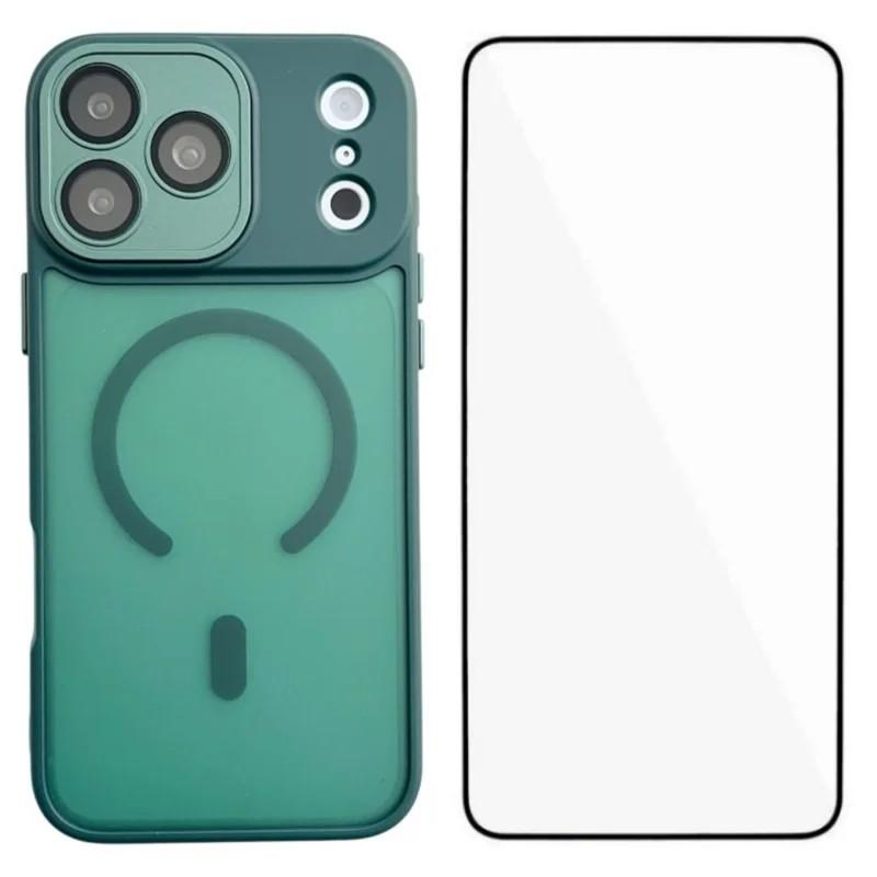 For iPhone 18 Pro Max WANLONFENG Skin-feel Magnetic PC Hybrid TPU Phone Case with Screen Protector(Green) - Shopkiz.com