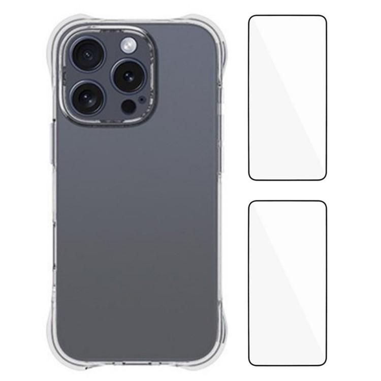 For iPhone 16 Pro Max WANLONFENG Transparent Four-Corner Shockproof TPU Phone Case with 2pcs Screen Films(Transparent)