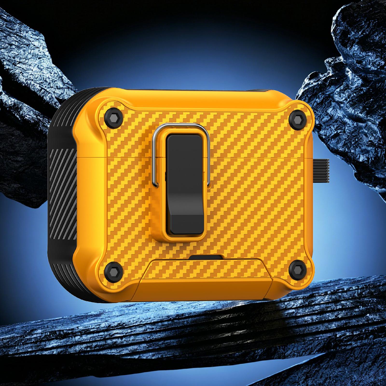 For AirPods Pro 2 Foldable Stand Eagle-Inspired Carbon Fiber Texture Earphone Protective Case(Yellow) - Shopkiz.com