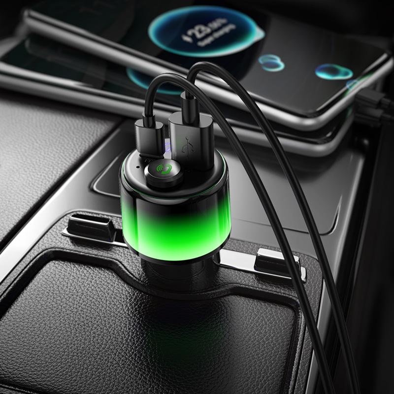 hoco E166 Path 42W USB and Type-C Car Bluetooth FM Transmitter(Black) - Shopkiz.com