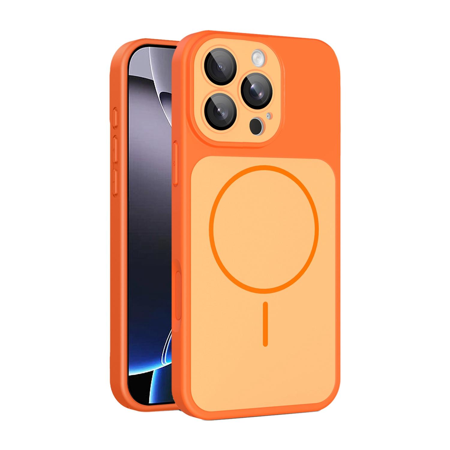 For iPhone 16 Pro Max Shield Contrast Color Magnetic Phone Case with Lens Protector(Orange) - Shopkiz.com