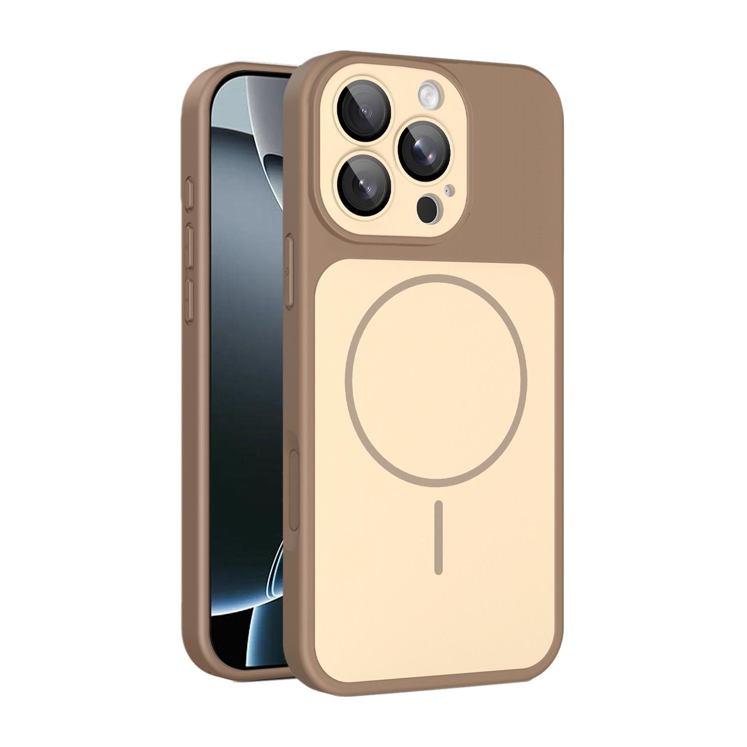 For iPhone 16 Pro Shield Contrast Color Magnetic Phone Case with Lens Protector(Gold) - Shopkiz.com