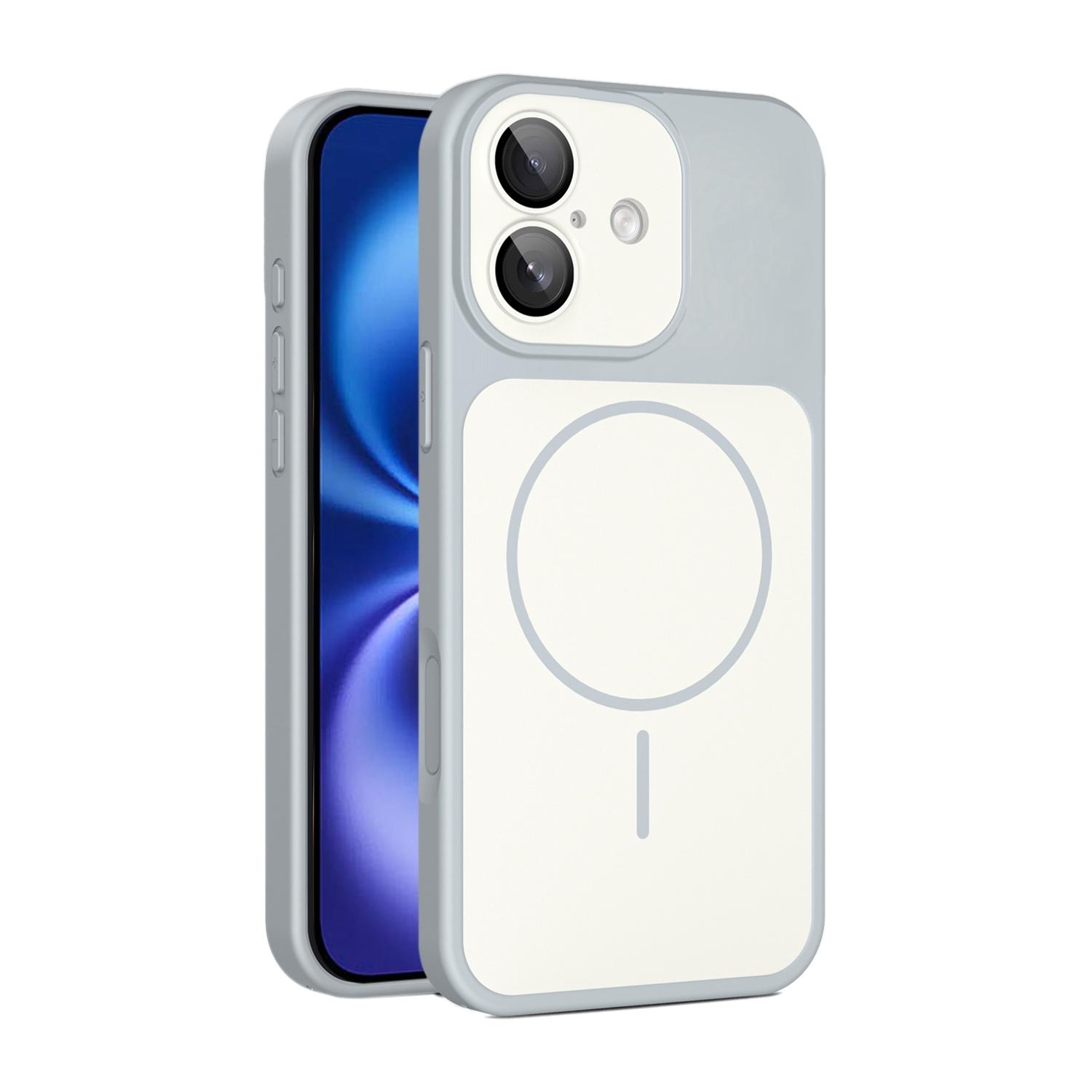 For iPhone 16 Shield Contrast Color Magnetic Phone Case with Lens Protector(Grey) - Shopkiz.com