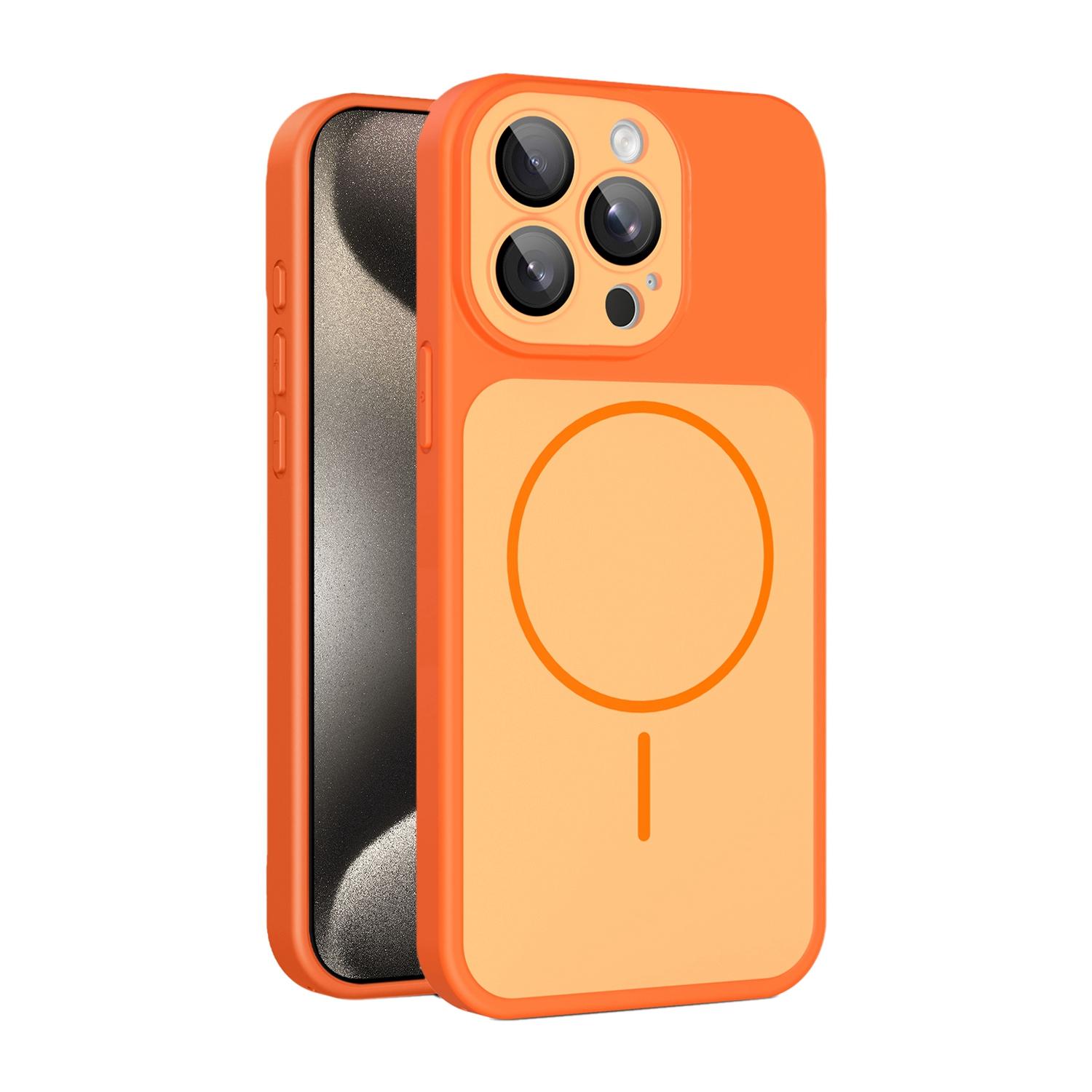 For iPhone 15 Pro Shield Contrast Color Magnetic Phone Case with Lens Protector(Orange) - Shopkiz.com