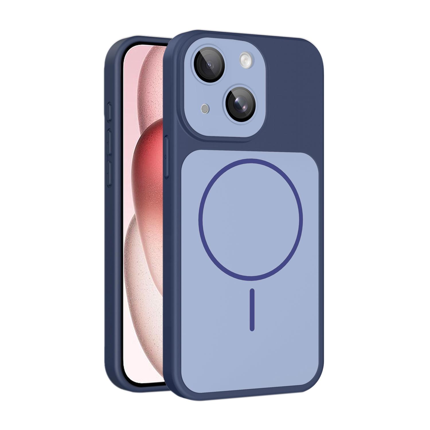 For iPhone 15 Shield Contrast Color Magnetic Phone Case with Lens Protector(Blue) - Shopkiz.com