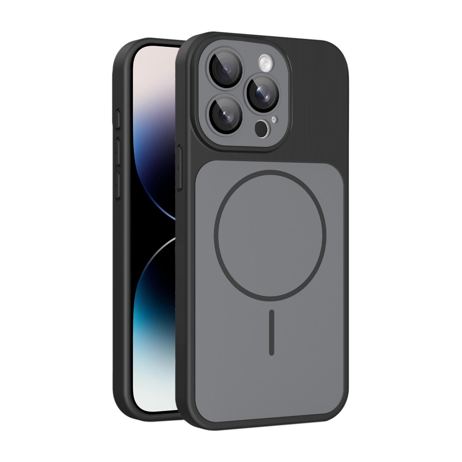 For iPhone 14 Pro Shield Contrast Color Magnetic Phone Case with Lens Protector(Black) - Shopkiz.com