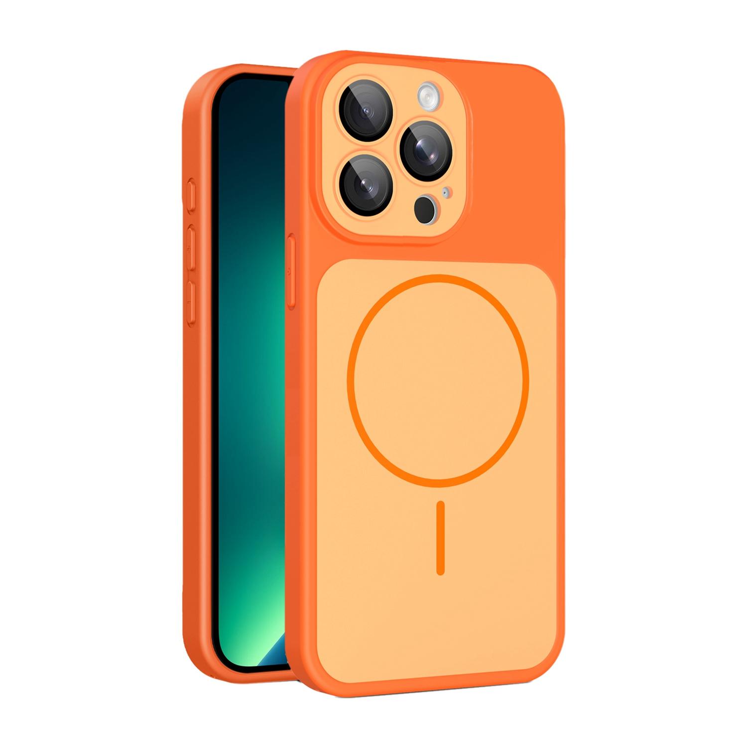 For iPhone 13 Pro Max Shield Contrast Color Magnetic Phone Case with Lens Protector(Orange) - Shopkiz.com