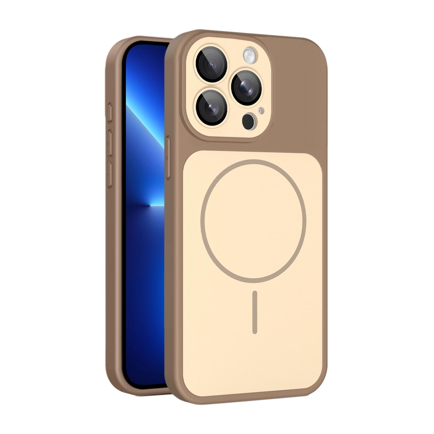 For iPhone 13 Pro Shield Contrast Color Magnetic Phone Case with Lens Protector(Gold) - Shopkiz.com