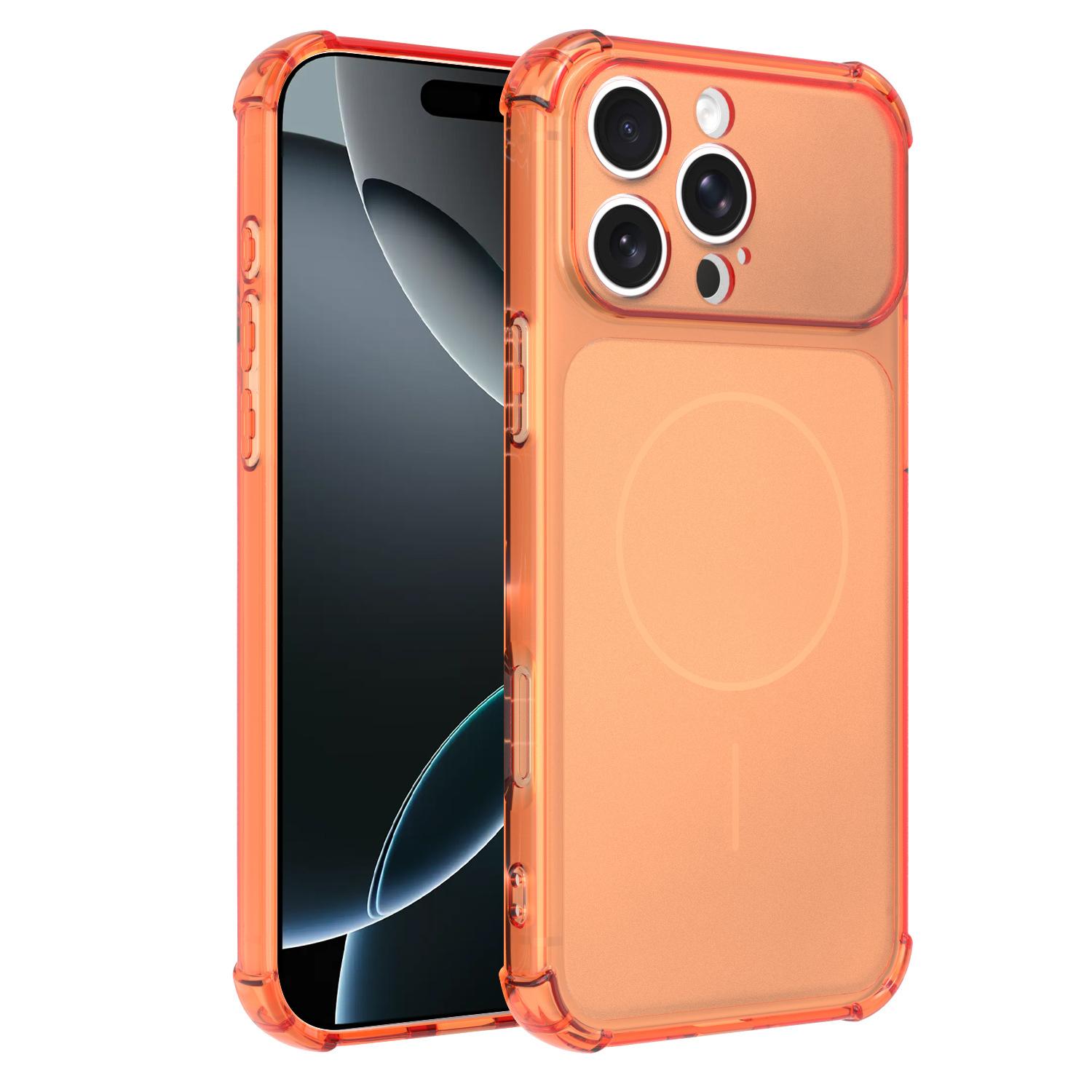 For iPhone 16 Pro Transforms Into 17 Large Window Frosted Airbag Shockproof TPU Phone Case(Orange) - Shopkiz.com