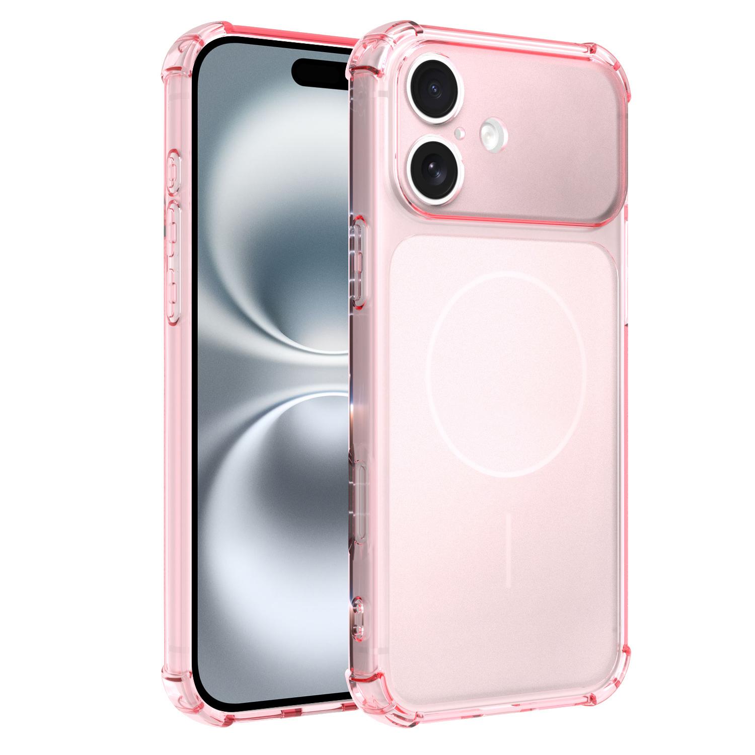 For iPhone 16 Plus Transforms Into 17 Large Window Frosted Airbag Shockproof TPU Phone Case(Pink) - Shopkiz.com