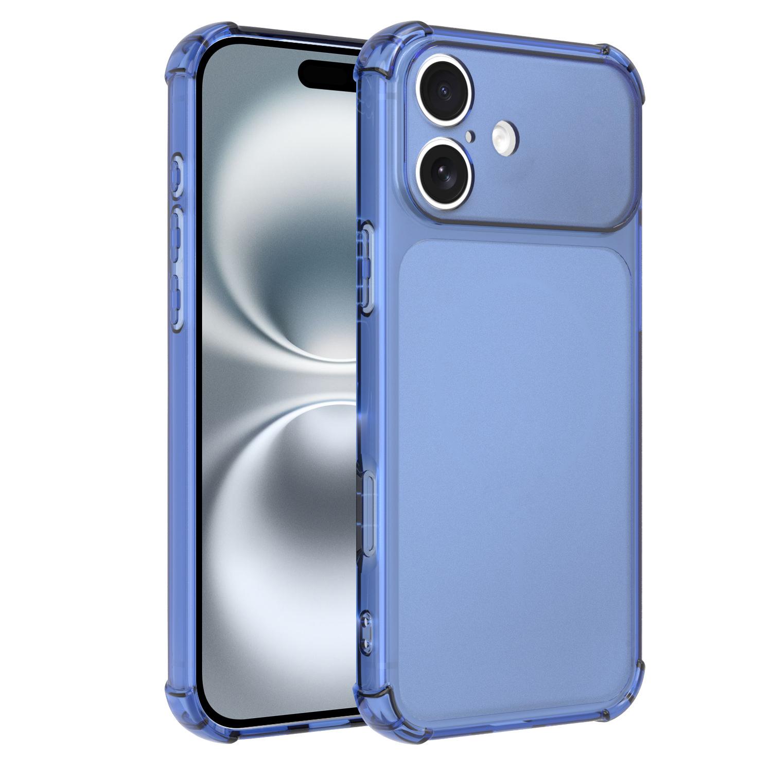 For iPhone 16 Plus Transforms Into 17 Large Window Frosted Airbag Shockproof TPU Phone Case(Blue) - Shopkiz.com