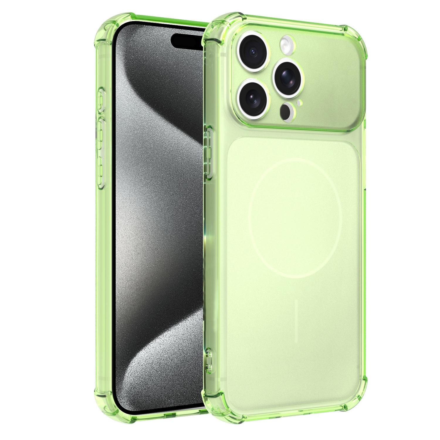 For iPhone 15 Pro Max Transforms Into 17 Large Window Frosted Airbag Shockproof TPU Phone Case(Green) - Shopkiz.com