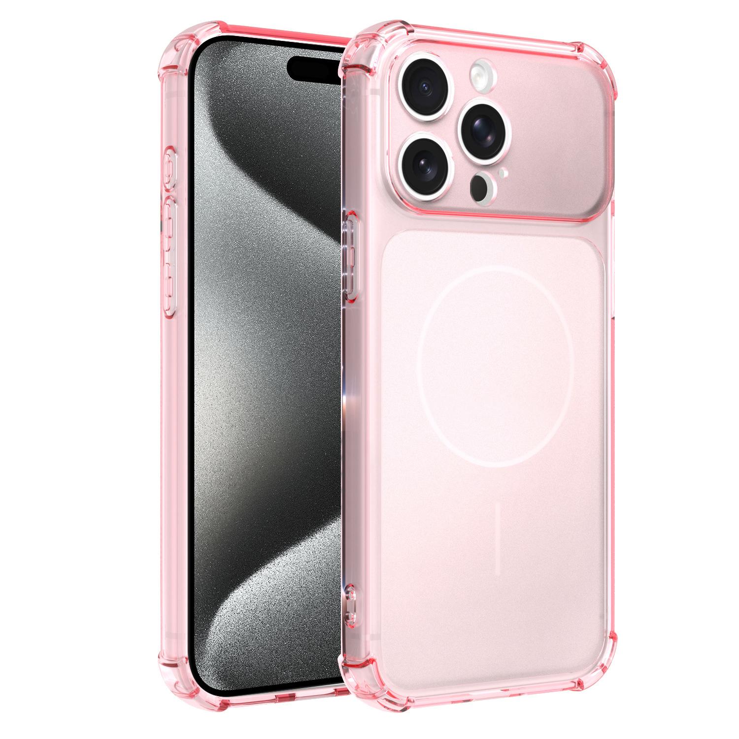 For iPhone 15 Pro Transforms Into 17 Large Window Frosted Airbag Shockproof TPU Phone Case(Pink) - Shopkiz.com