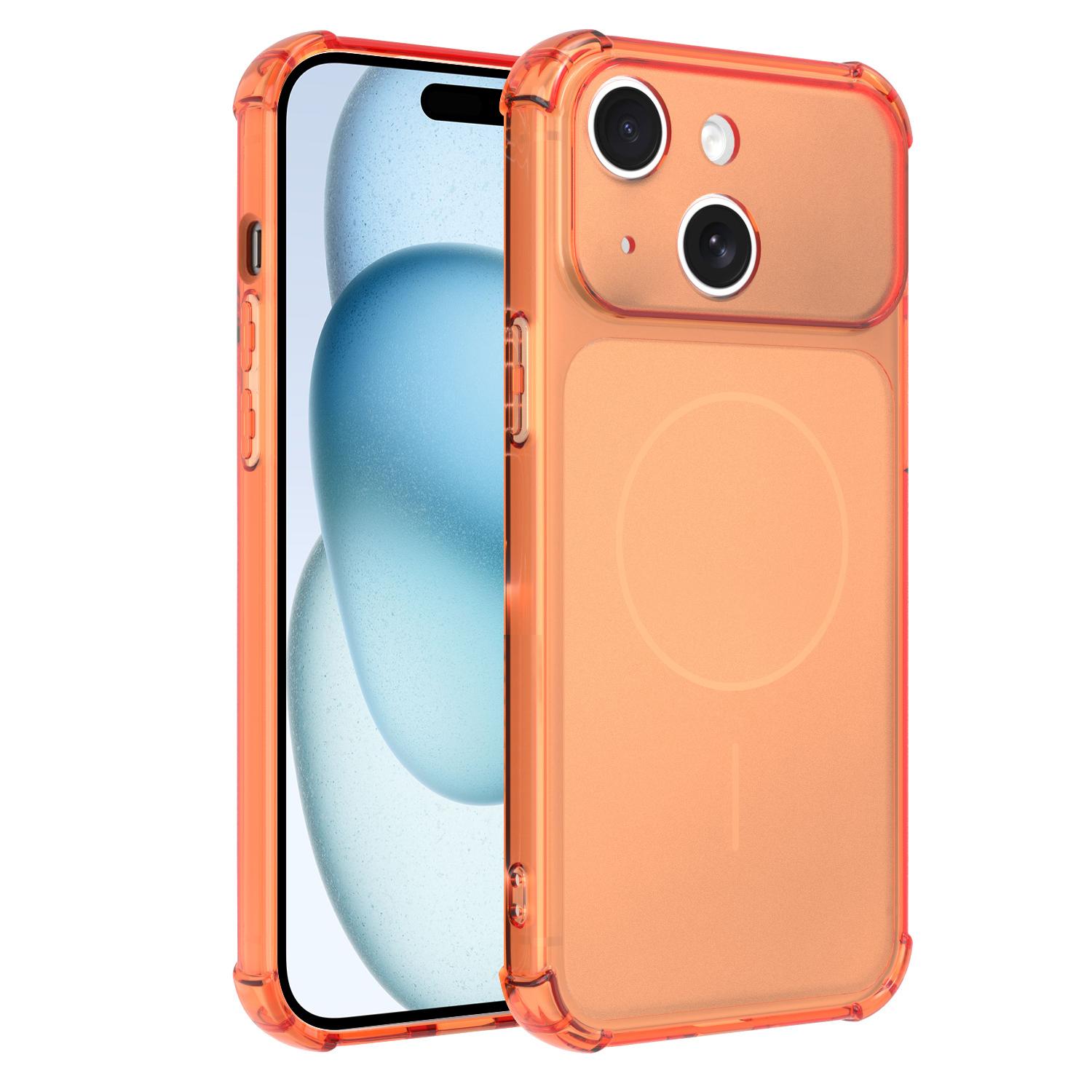 For iPhone 15 Plus Transforms Into 17 Large Window Frosted Airbag Shockproof TPU Phone Case(Orange) - Shopkiz.com