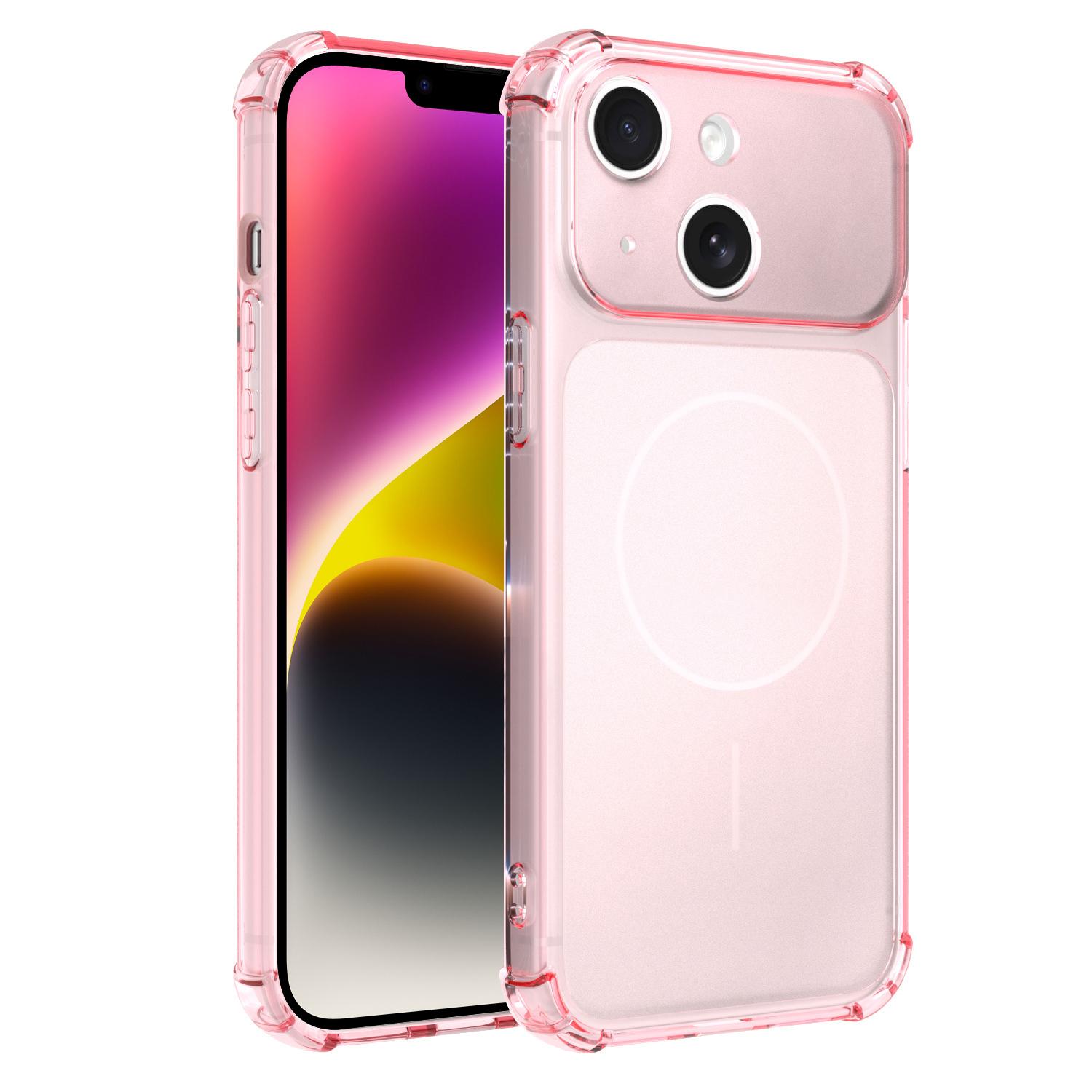 For iPhone 14 Transforms Into 17 Large Window Frosted Airbag Shockproof TPU Phone Case(Pink) - Shopkiz.com