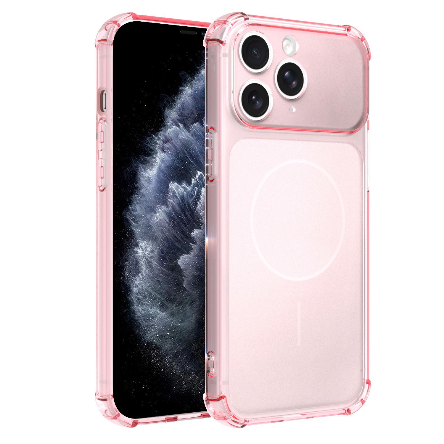 For iPhone 11 Pro Max Transforms Into 17 Large Window Frosted Airbag Shockproof TPU Phone Case(Pink) - Shopkiz.com