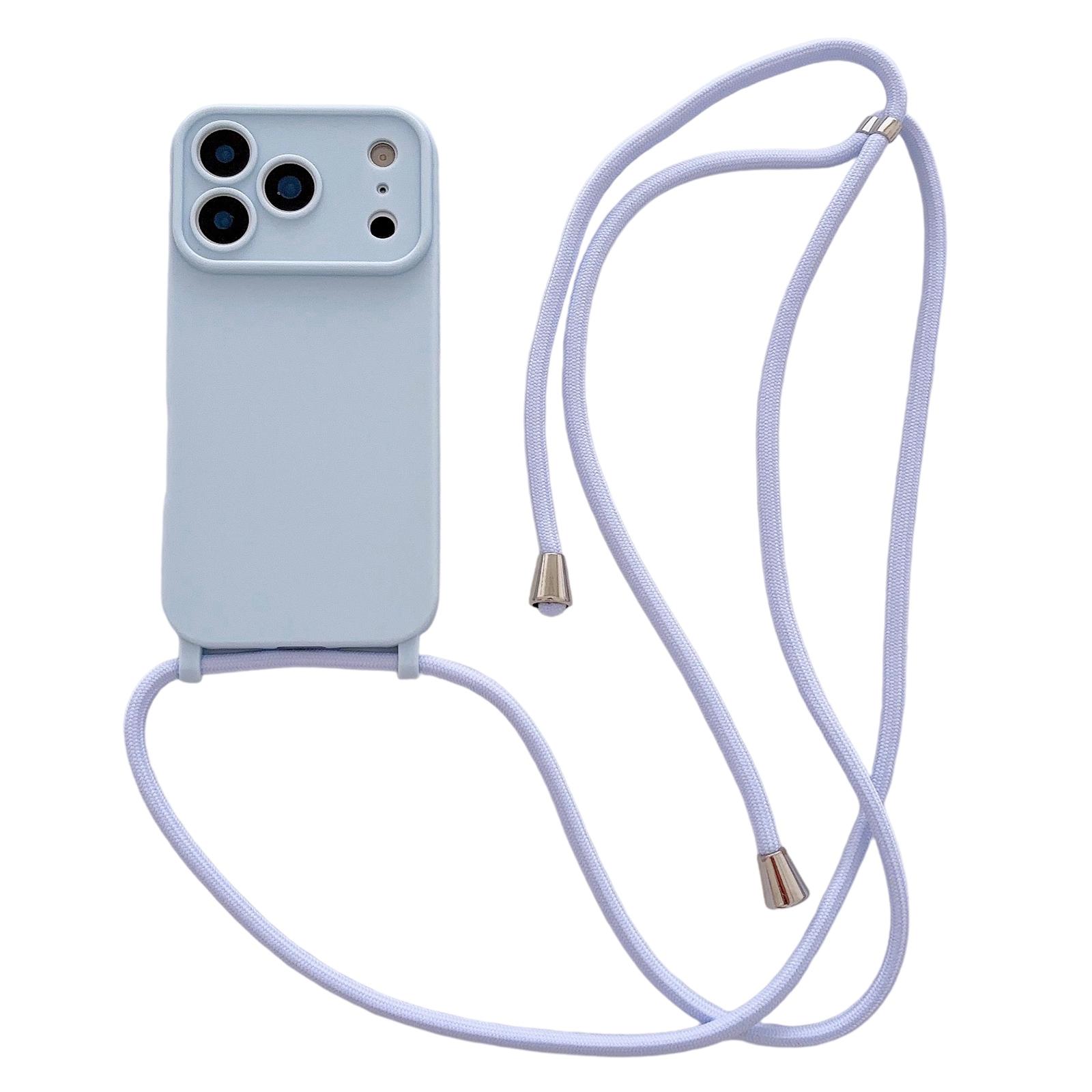 For iPhone 17 Pro Large Camera Window Integrated Lanyard Holes Phone Case with Crossbody Thin Strap(Blue) - Shopkiz.com