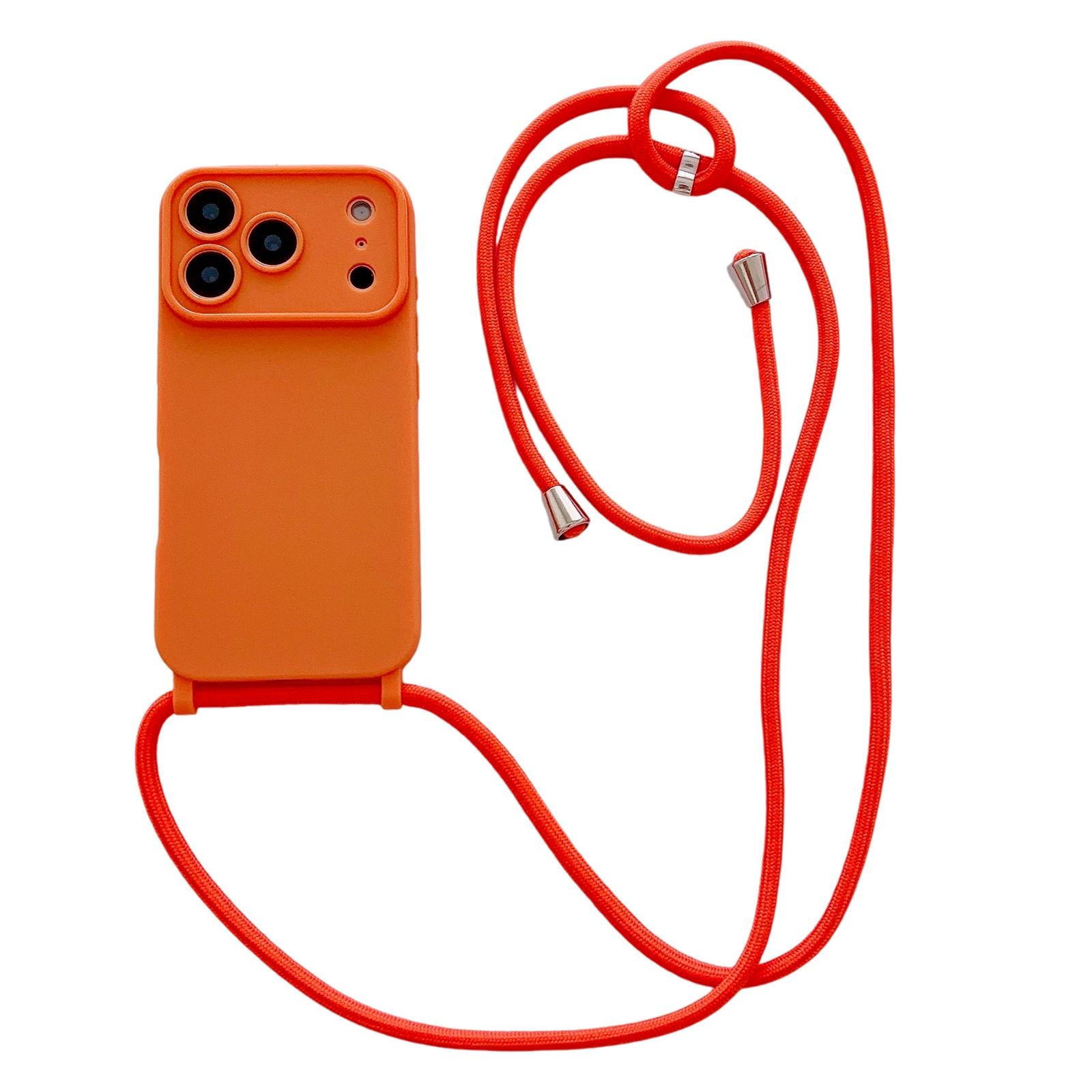 For iPhone 17 Pro Large Camera Window Integrated Lanyard Holes Phone Case with Crossbody Thin Strap(Orange) - Shopkiz.com