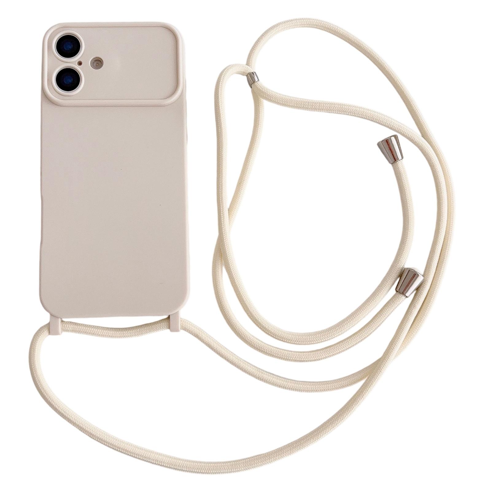 For iPhone 17 Large Camera Window Integrated Lanyard Holes Phone Case with Crossbody Thin Strap(Beige) - Shopkiz.com