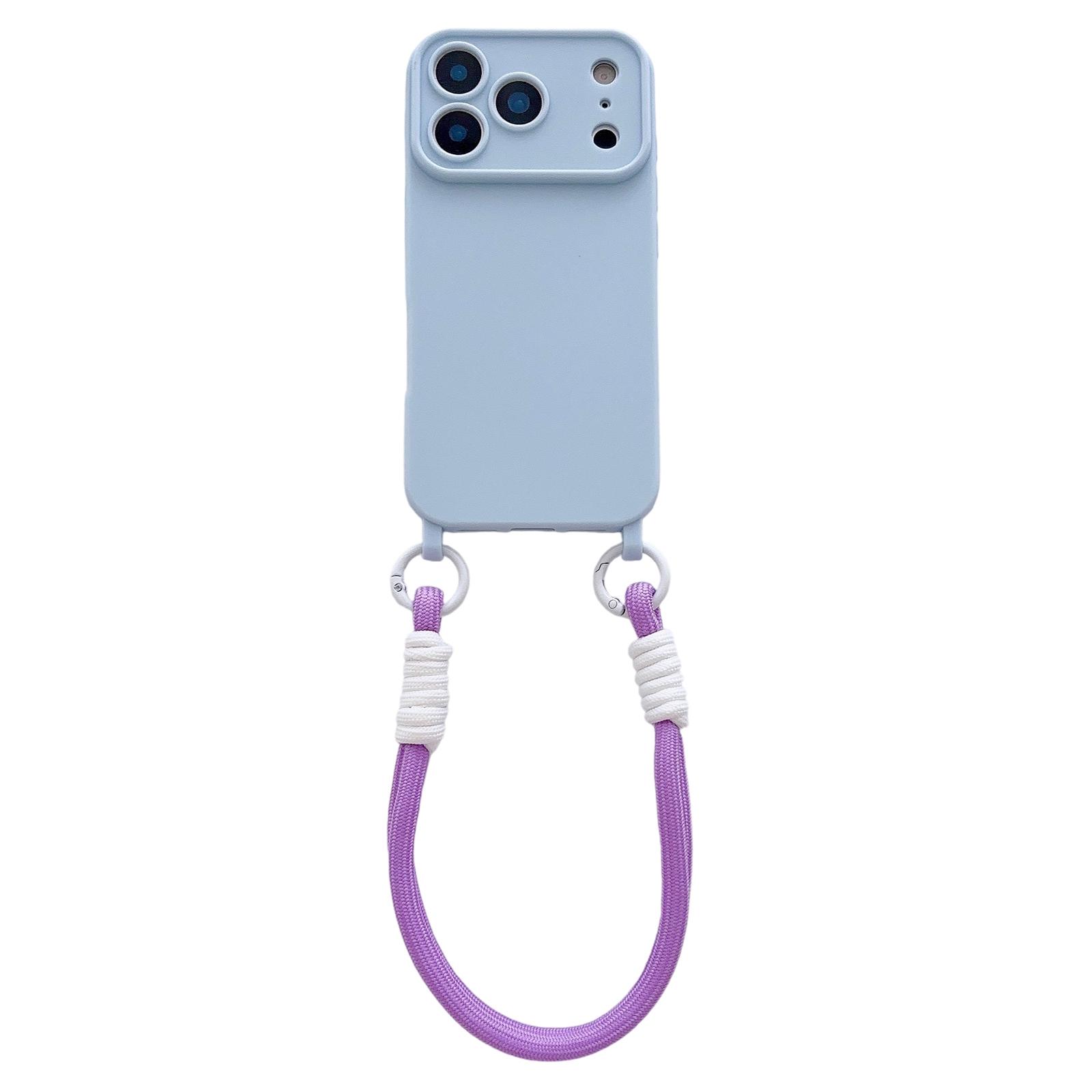 For iPhone 17 Pro Max Large Camera Window Integrated Lanyard Holes Phone Case with Hand Strap(Blue) - Shopkiz.com