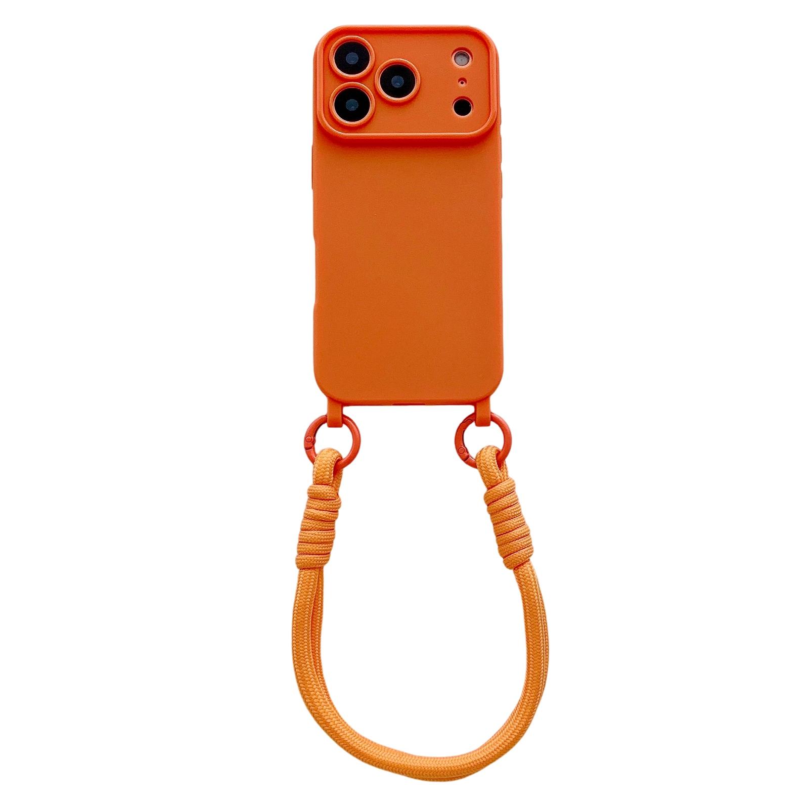 For iPhone 17 Pro Max Large Camera Window Integrated Lanyard Holes Phone Case with Hand Strap(Orange) - Shopkiz.com