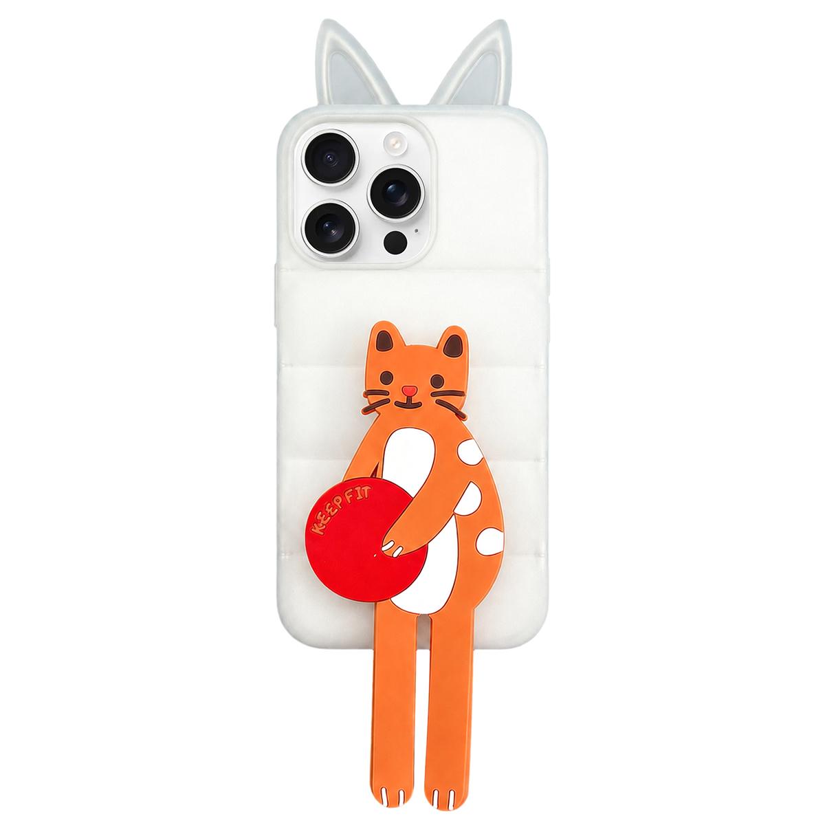 For iPhone 12 Pro Max Foxs Ears Eiderdown TPU Silicone Phone Case with Cartoon Cat Folding Holder(Transparent) - Shopkiz.com