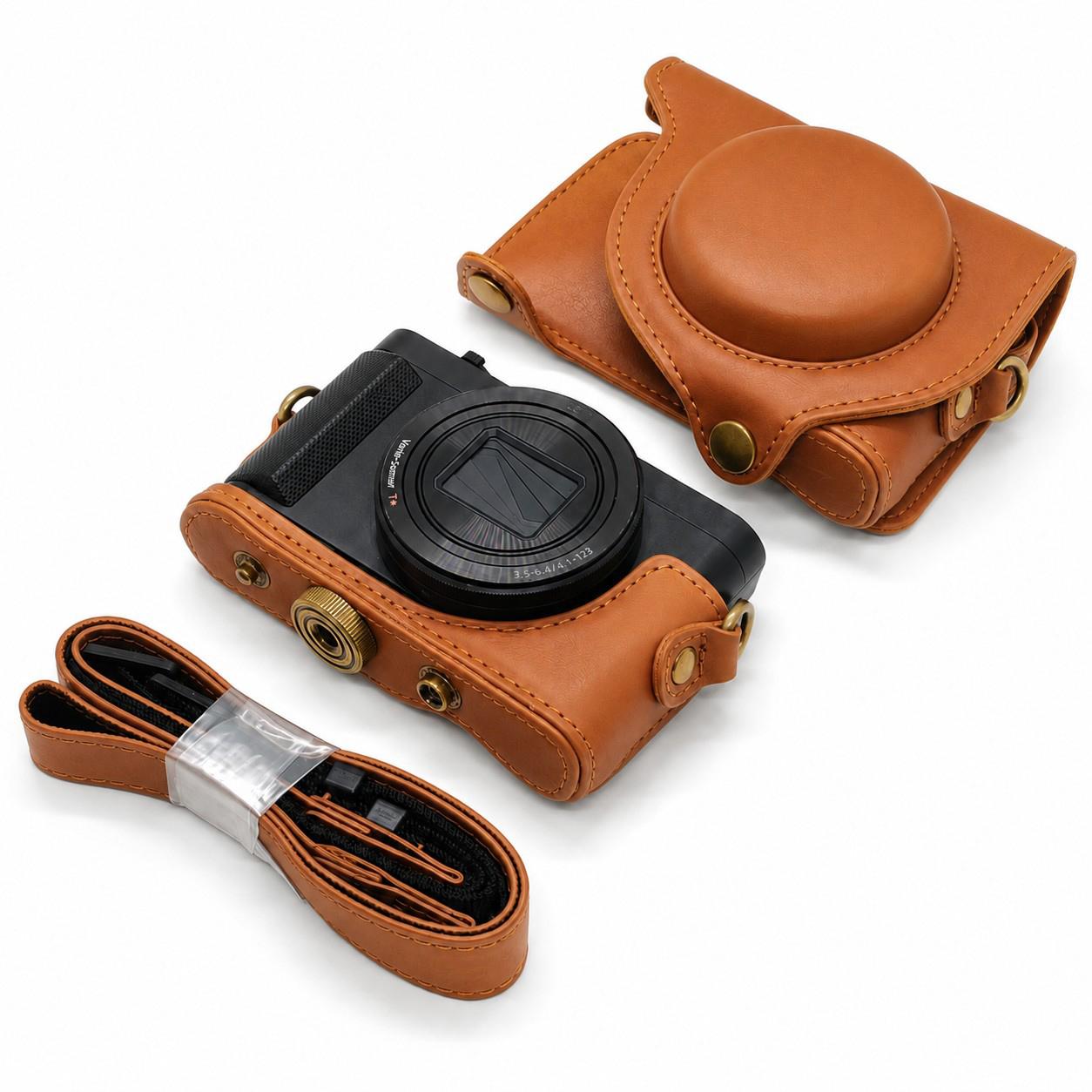 For Sony DSC-WX500 Full Body Retro Vegan Leather Camera Case Bag with Strap(Brown)