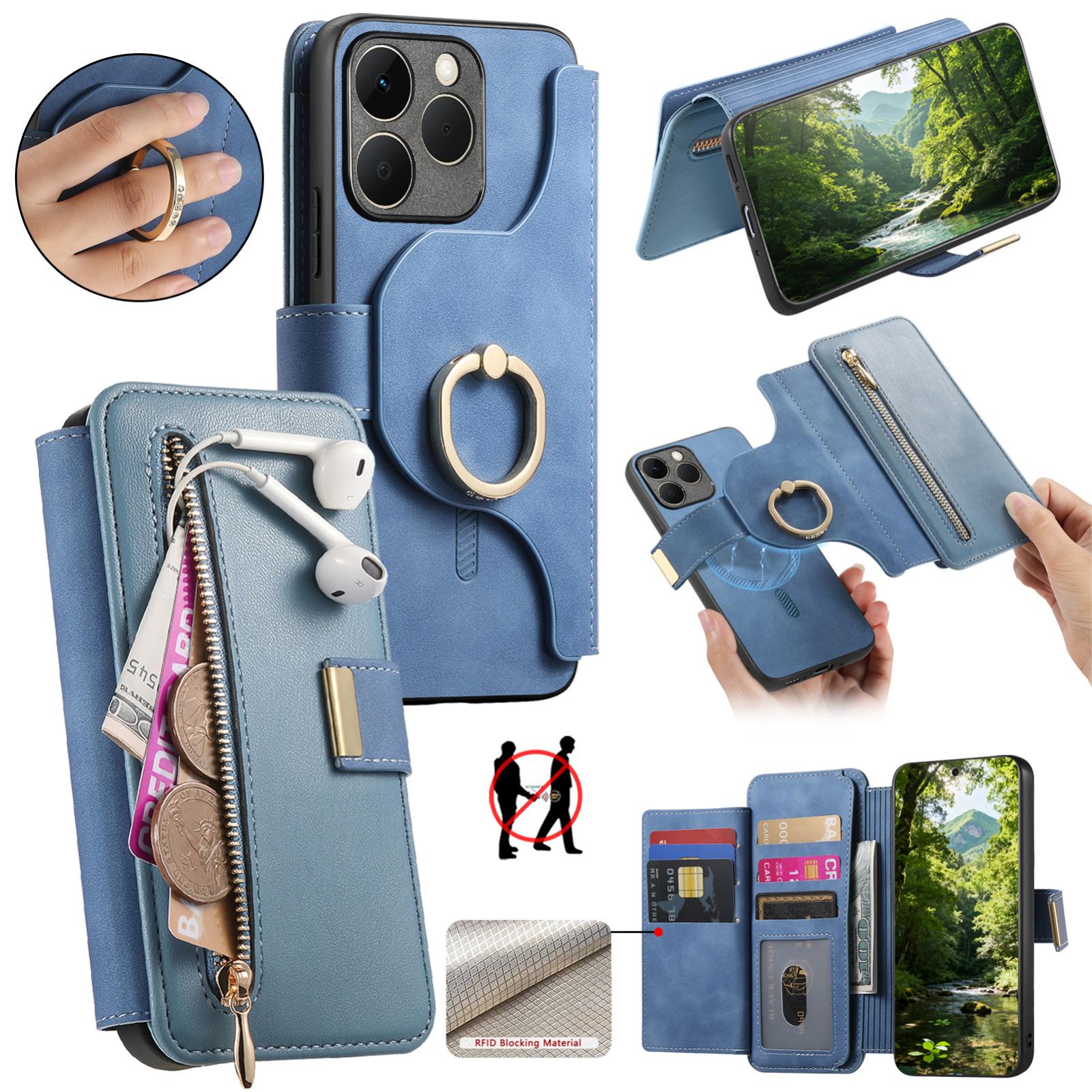 For Realme 15T 5G Ring Zipper Wallet RFID Blocking MagSafe Leather Phone Case(Blue) - Shopkiz.com