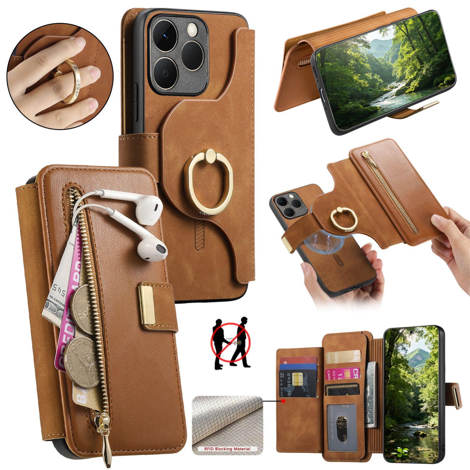 For Realme 15T 5G Ring Zipper Wallet RFID Blocking MagSafe Leather Phone Case(Brown) - Shopkiz.com