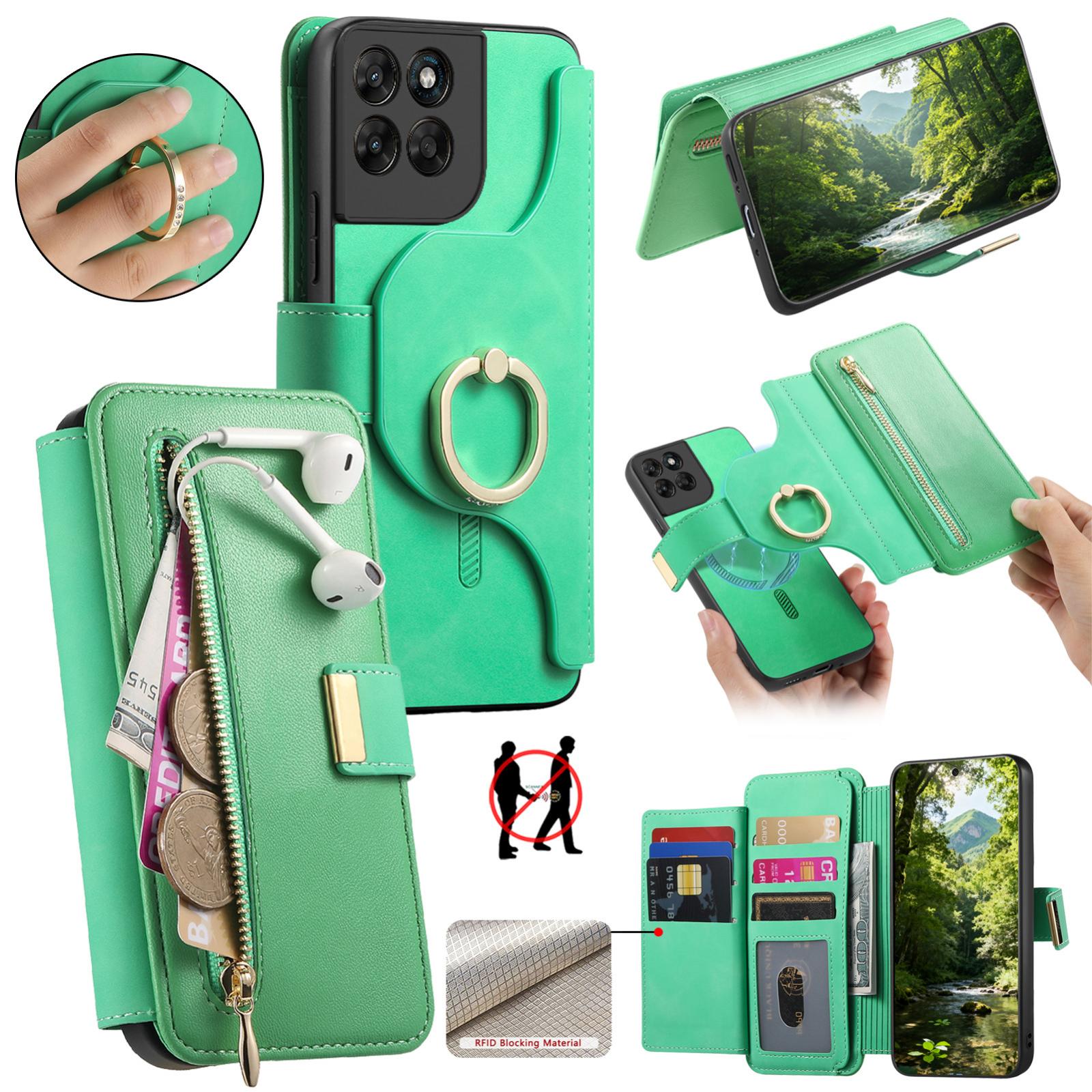 For Motorola Moto G67 Power 5G Ring Zipper Wallet RFID Blocking MagSafe Leather Phone Case(Green) - Shopkiz.com