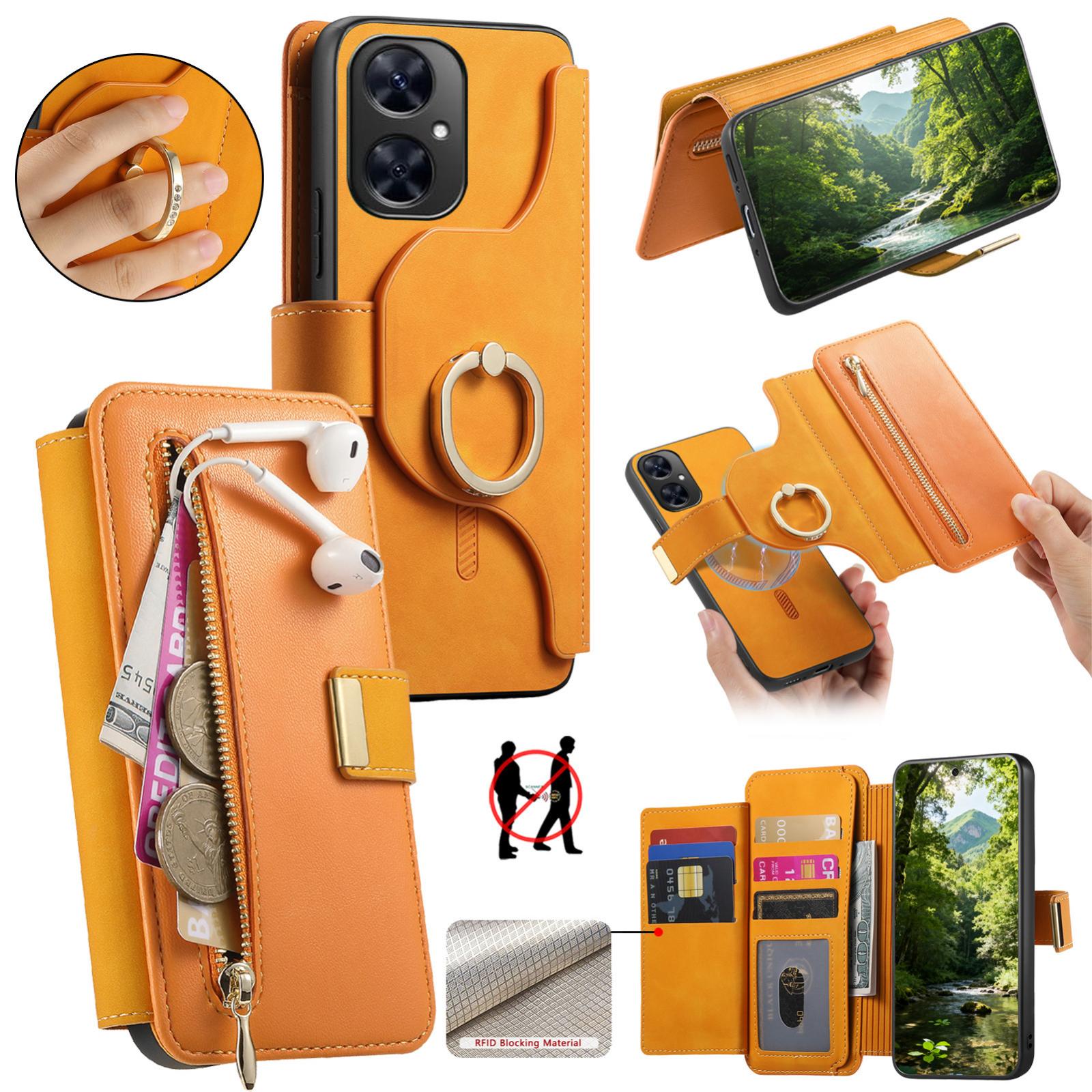 For Huawei Maimang 20 Ring Zipper Wallet RFID Blocking MagSafe Leather Phone Case(Orange) - Shopkiz.com