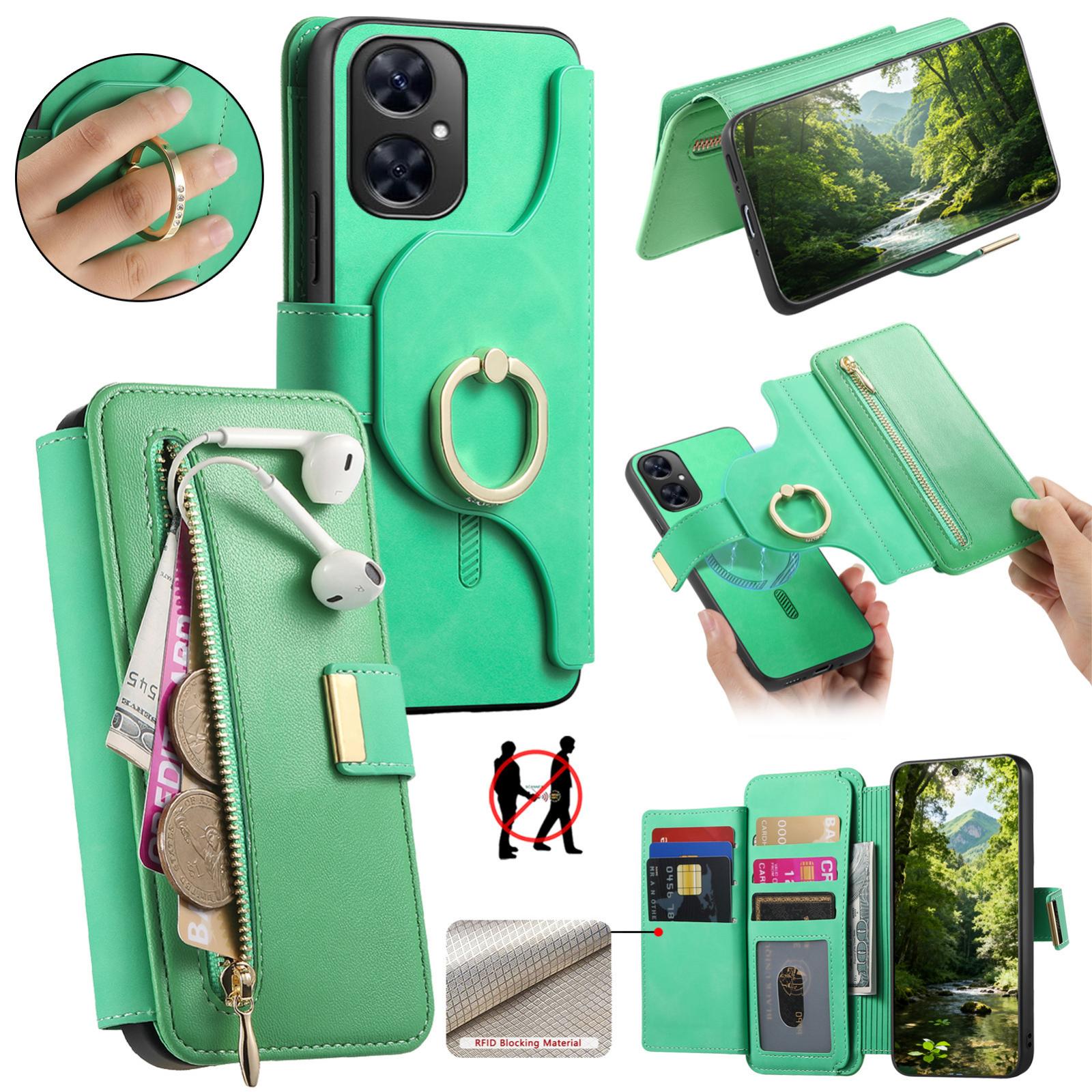 For Huawei Maimang 20 Ring Zipper Wallet RFID Blocking MagSafe Leather Phone Case(Green) - Shopkiz.com