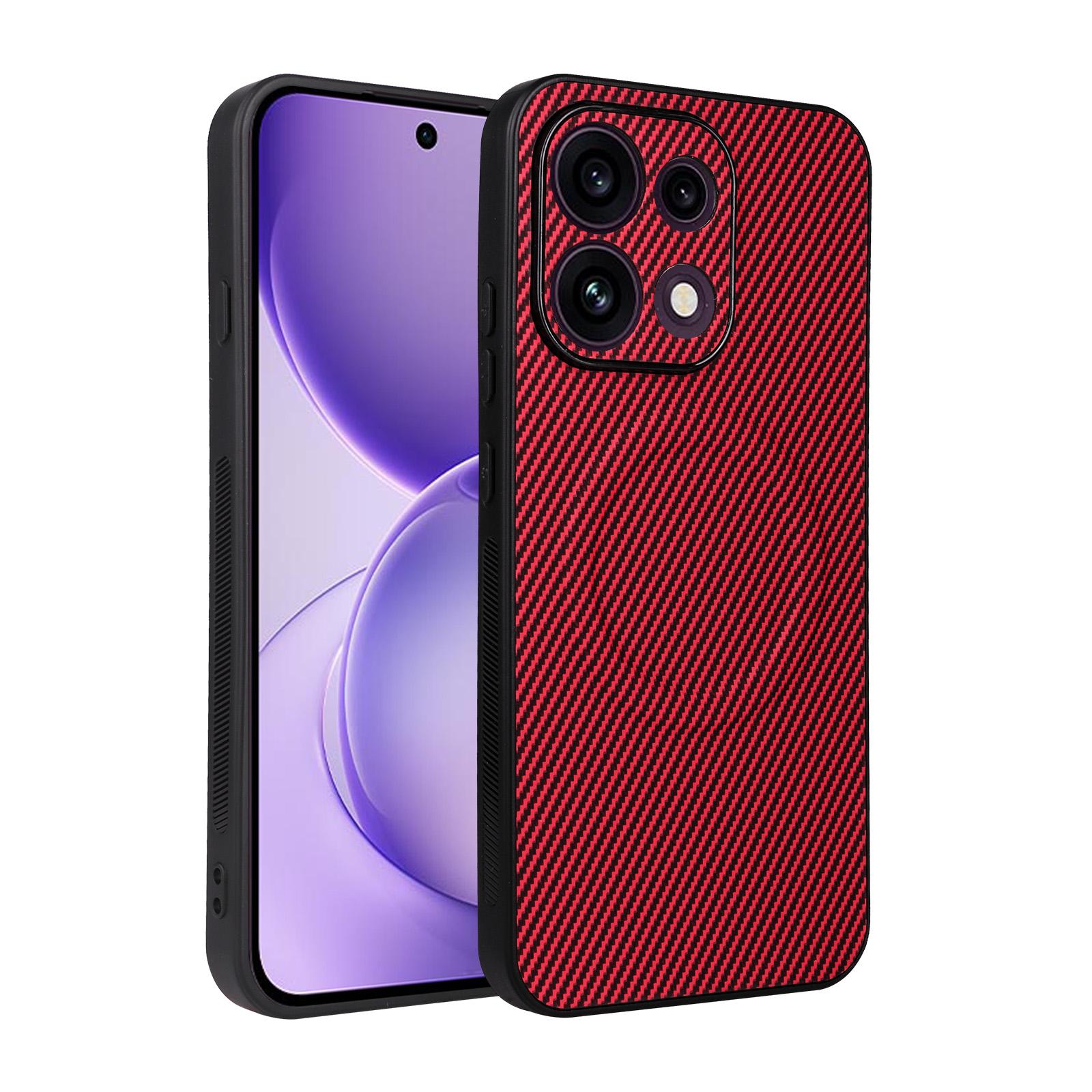 For OPPO Reno16 F 5G / Reno16 FS 5G Precise Cutout Carbon Fiber Texture Vegan Leather Phone Case(Red) - Shopkiz.com